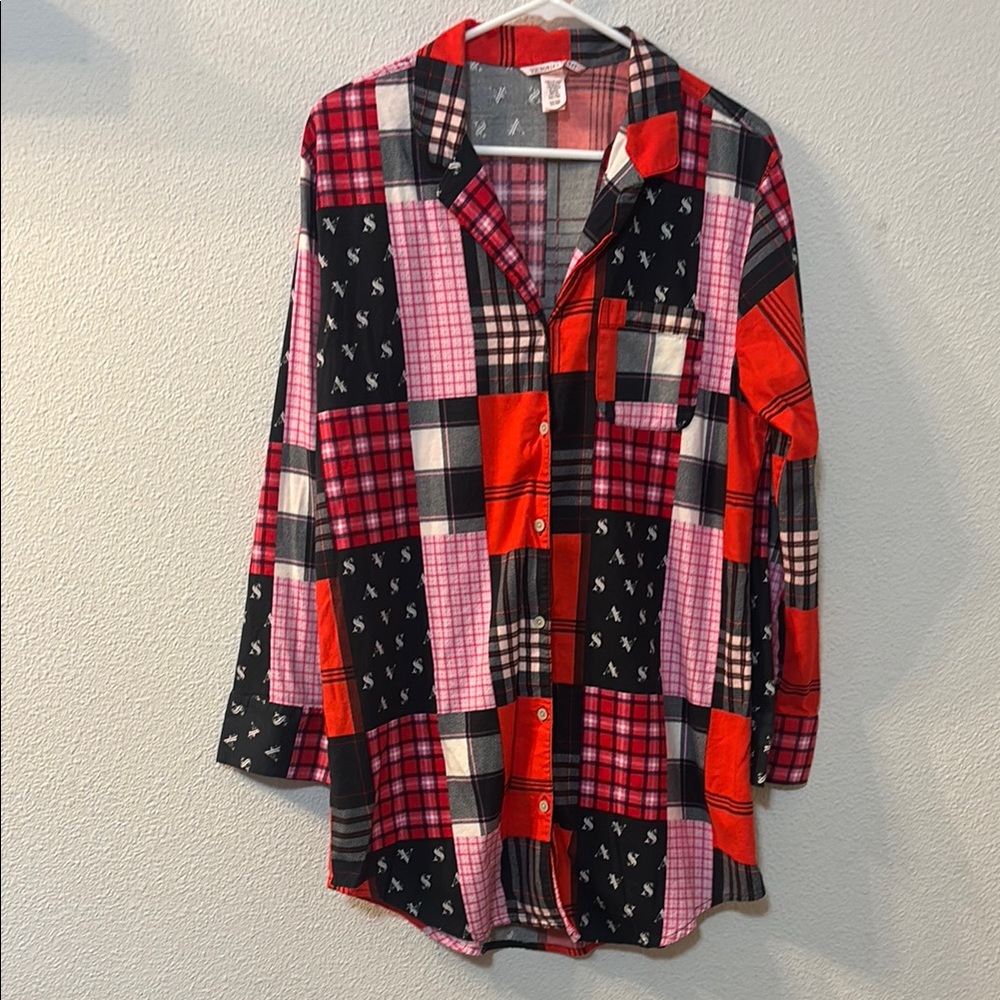 Victoria's Secret Patchwork Plaid Button-Up Shirt